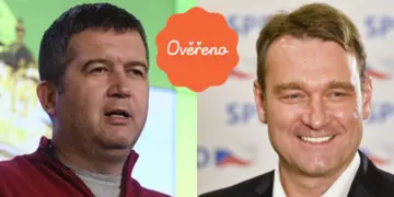 Ilustrační obrázek k Jan Hamáček (ČSSD) v červeném svetru a Radim Fiala (SPD)