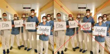 Ilustrační obrázek k Zdravotníci vyzvali k očkování, upravená fotka význam jejich sdělení otočila